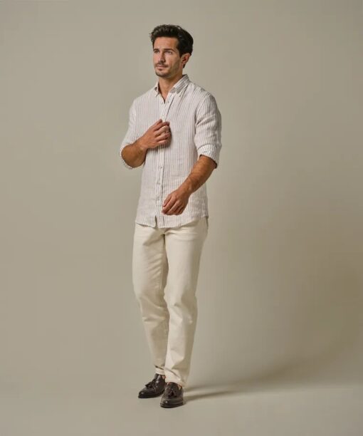 Beige linen striped shirt - Image 5