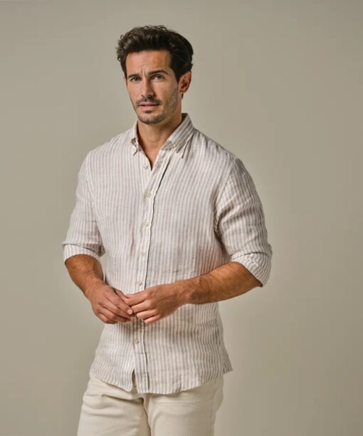 Beige linen striped shirt - Image 4