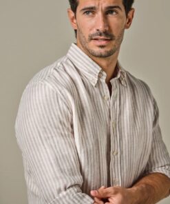 Beige linen striped shirt