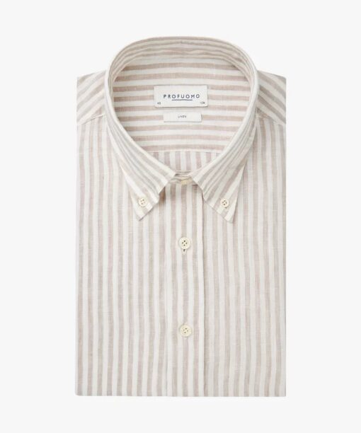 Beige linen striped shirt - Image 2