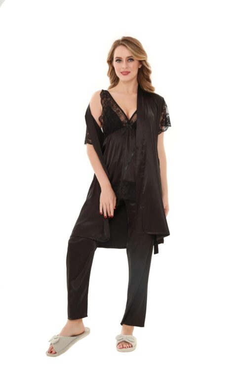 Satin Solid 3 Pcs Nightdress 6103 - Image 3