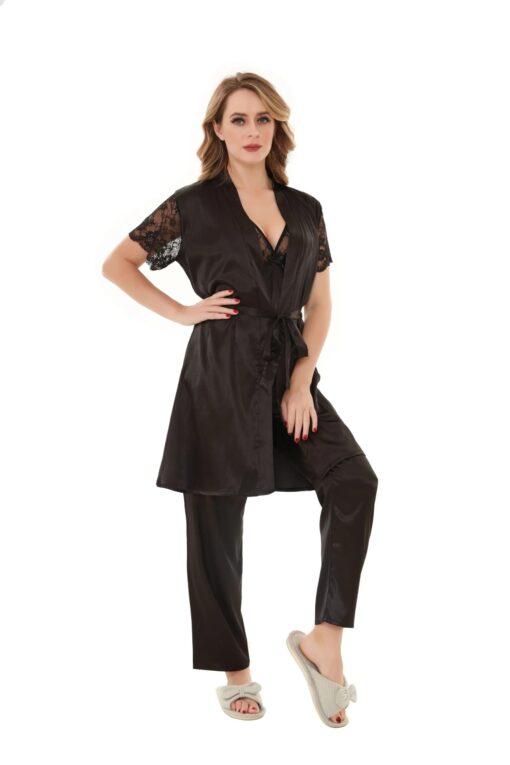 Satin Solid 3 Pcs Nightdress 6103