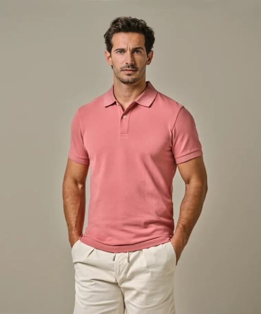 Dark pink pique polo
