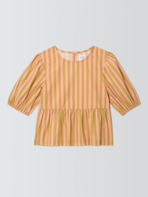 John Lewis ANYDAYKids' Stripe Peplum Top, Pink/Green - Image 2