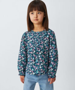 John LewisKids' Floral Dobby Top, Blue