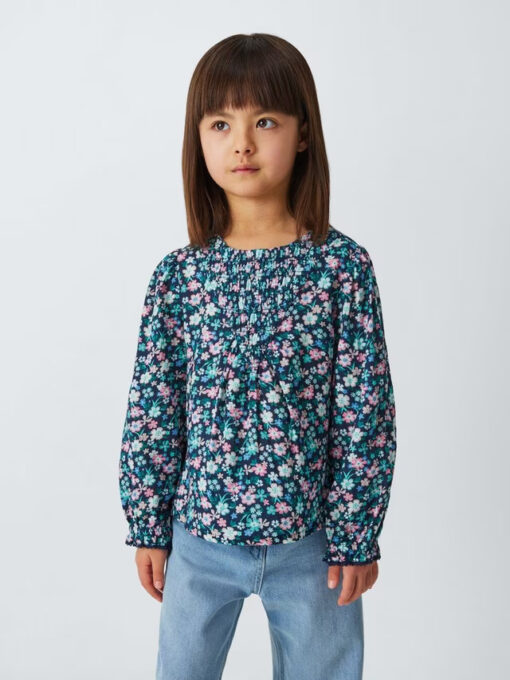 John LewisKids' Floral Dobby Top, Blue