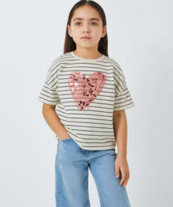John LewisKids' Stripe Heart Sequin Top, White