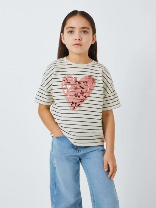 John LewisKids' Stripe Heart Sequin Top, White