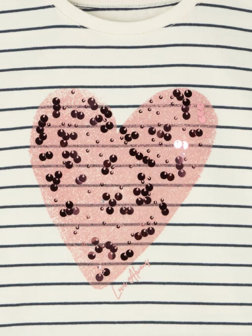 John LewisKids' Stripe Heart Sequin Top, White - Image 3