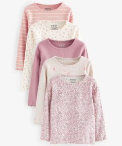Pink Ribbed Long Sleeve Tops 5 Pack (6mths-5yrs)