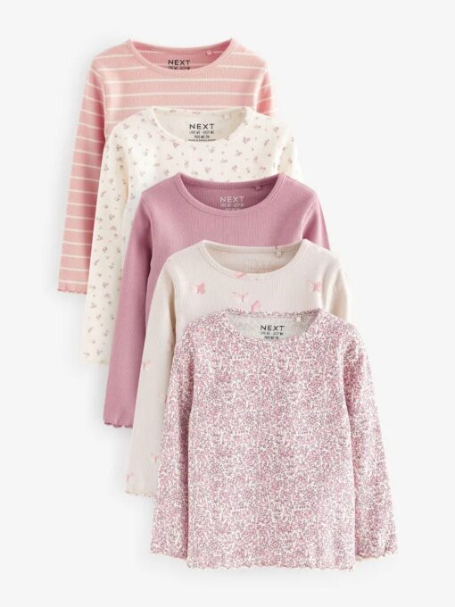 Pink Ribbed Long Sleeve Tops 5 Pack (6mths-5yrs)