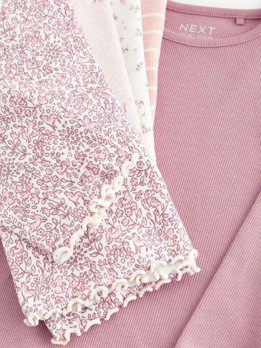 Pink Ribbed Long Sleeve Tops 5 Pack (6mths-5yrs) - Image 2