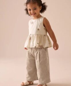 Ecru Cream Embroidered Blouse and Trousers Co-ord Set