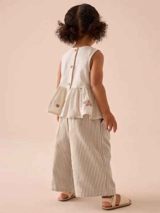 Ecru Cream Embroidered Blouse and Trousers Co-ord Set - Image 2