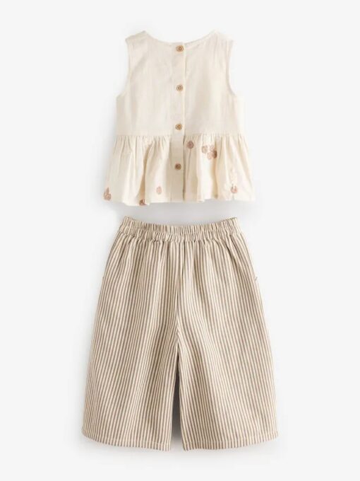 Ecru Cream Embroidered Blouse and Trousers Co-ord Set - Image 4