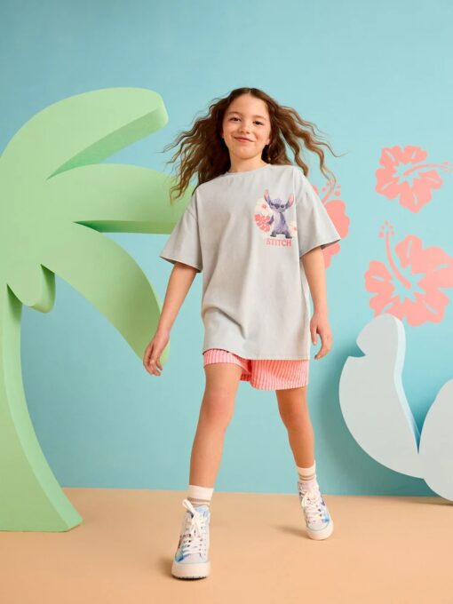 Light Blue Oversized 100% Cotton Disney Lilo and Stitch License T-Shirt