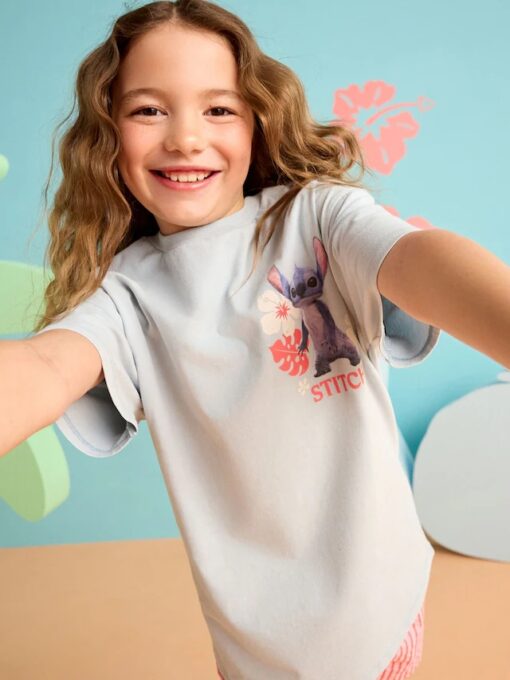 Light Blue Oversized 100% Cotton Disney Lilo and Stitch License T-Shirt - Image 4