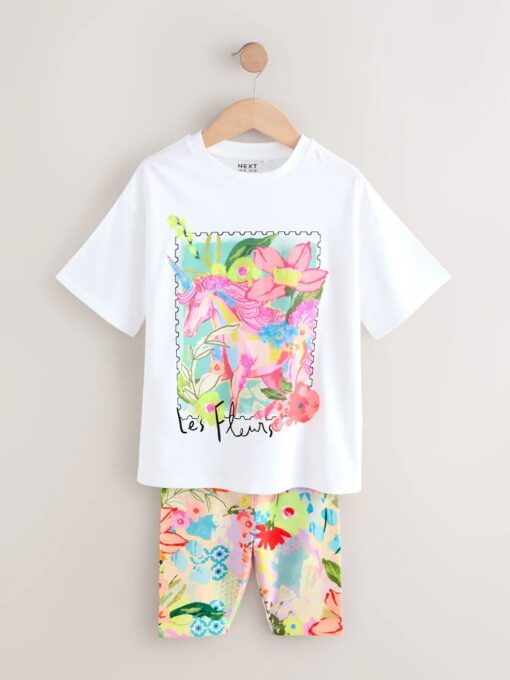 White Unicorn Oversized T-Shirt Cycle Top and Shorts Set