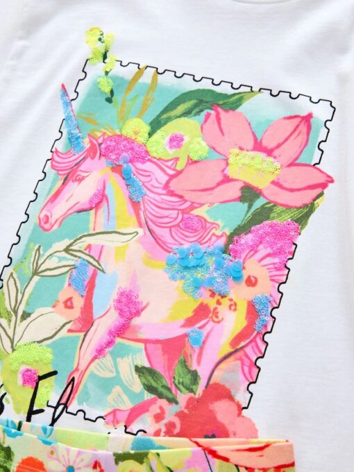 White Unicorn Oversized T-Shirt Cycle Top and Shorts Set - Image 3